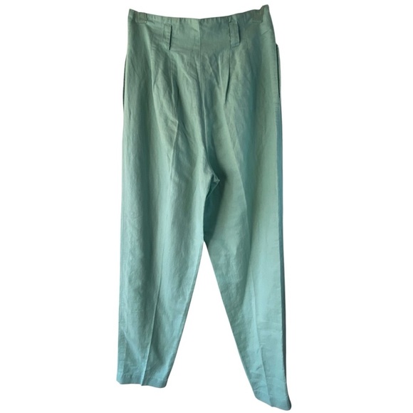 Vintage Contempo Casuals Pleated High Rise Mint Green Linen Cotton Trouser Pants - Picture 4 of 11